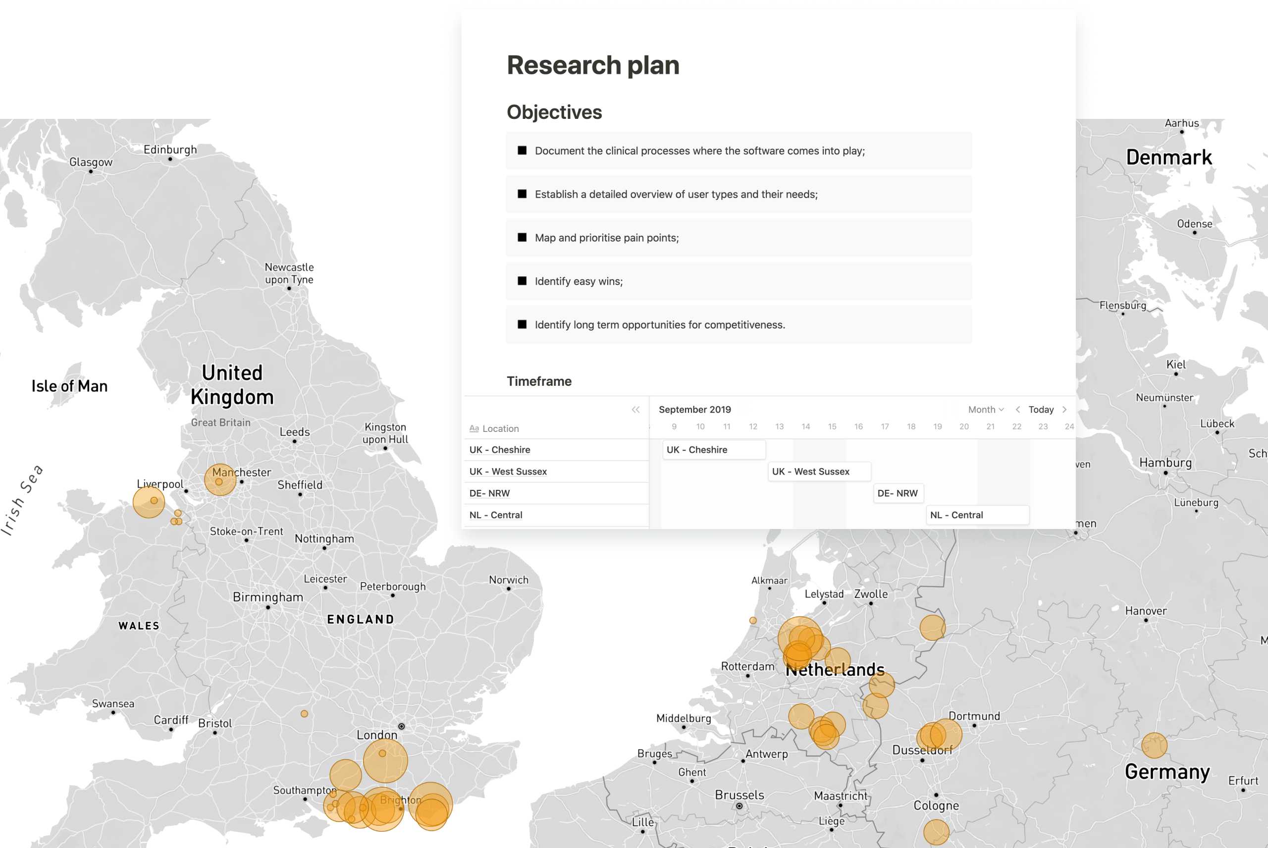 Mappa del Regno Unito e della Germania con evidenziate le località di ricerca degli utenti