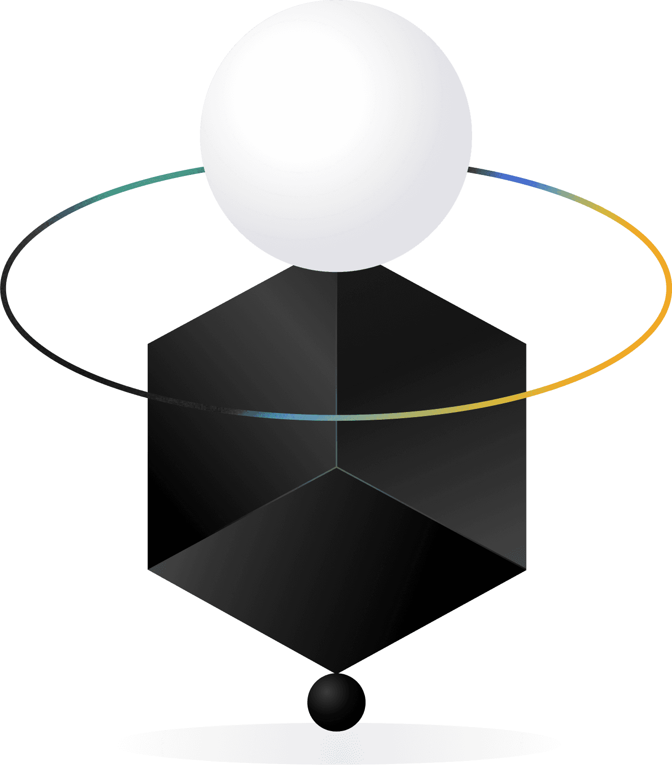 Grafica astratta con cubo scuro e sfera chiara per spezzare un caso di studio UX.